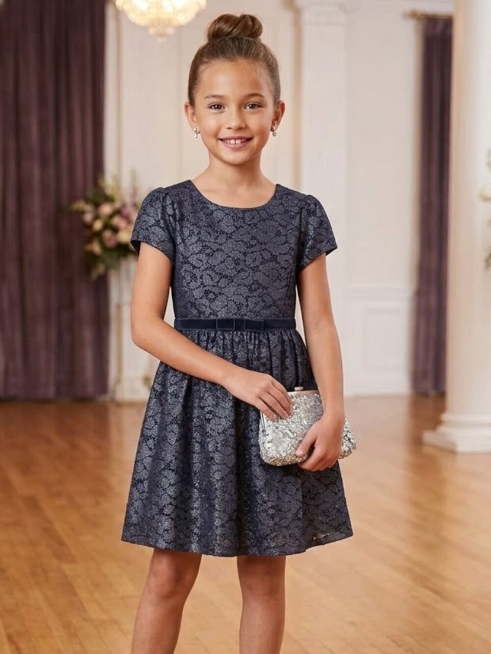 NEW Gap Baby Toddler Navy Dark Night Knee Length short Sleeve Formal Lacy Dress